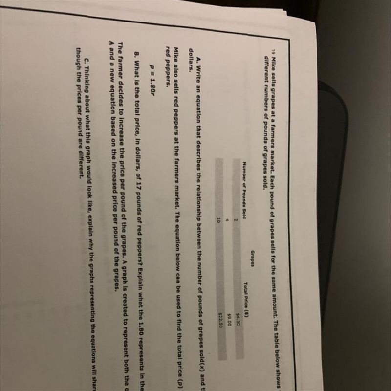 Mike sells grapes at the farmers market is pound of grapes sells for the same amount-example-1