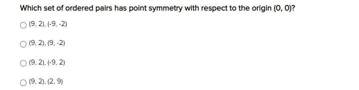 *100 points* Which set of ordered pairs has point symmetry with respect to the origin-example-1