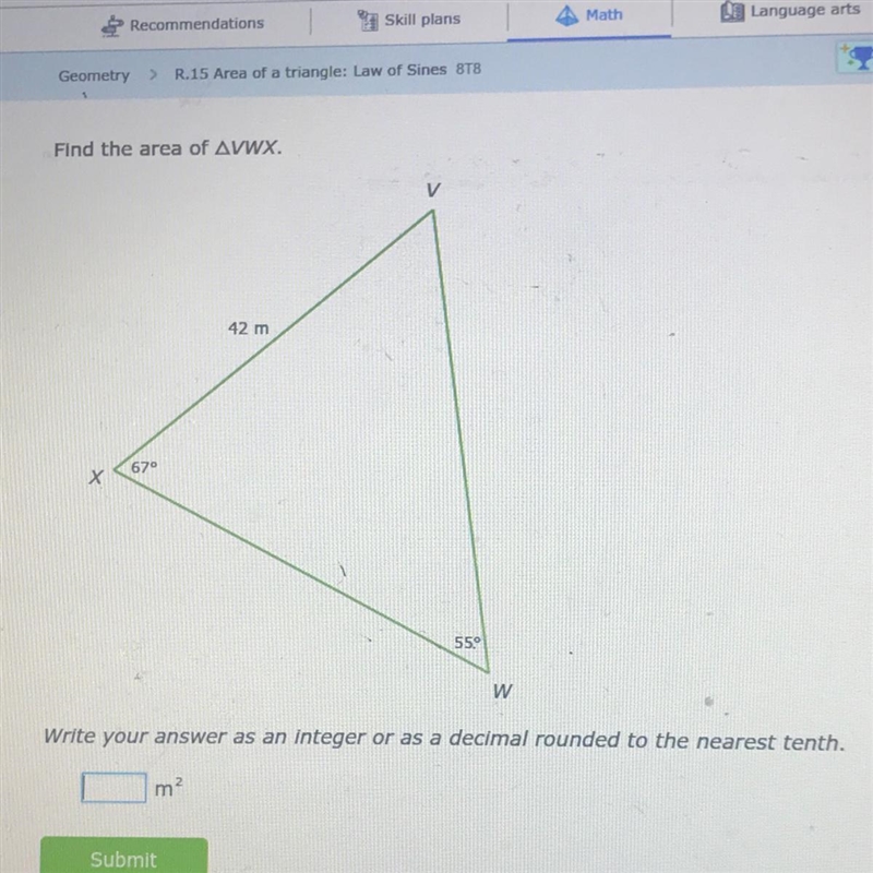 area of a triangle: law of sines!! help!!! another tutor couldn’t do it so they referred-example-1