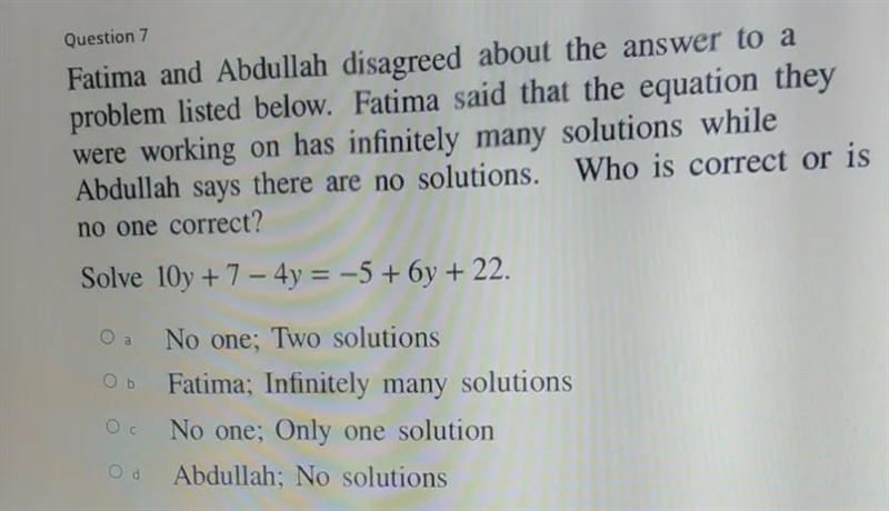 Question 7 Fatima and Abdullah disagreed about the answer to a problem listed below-example-1