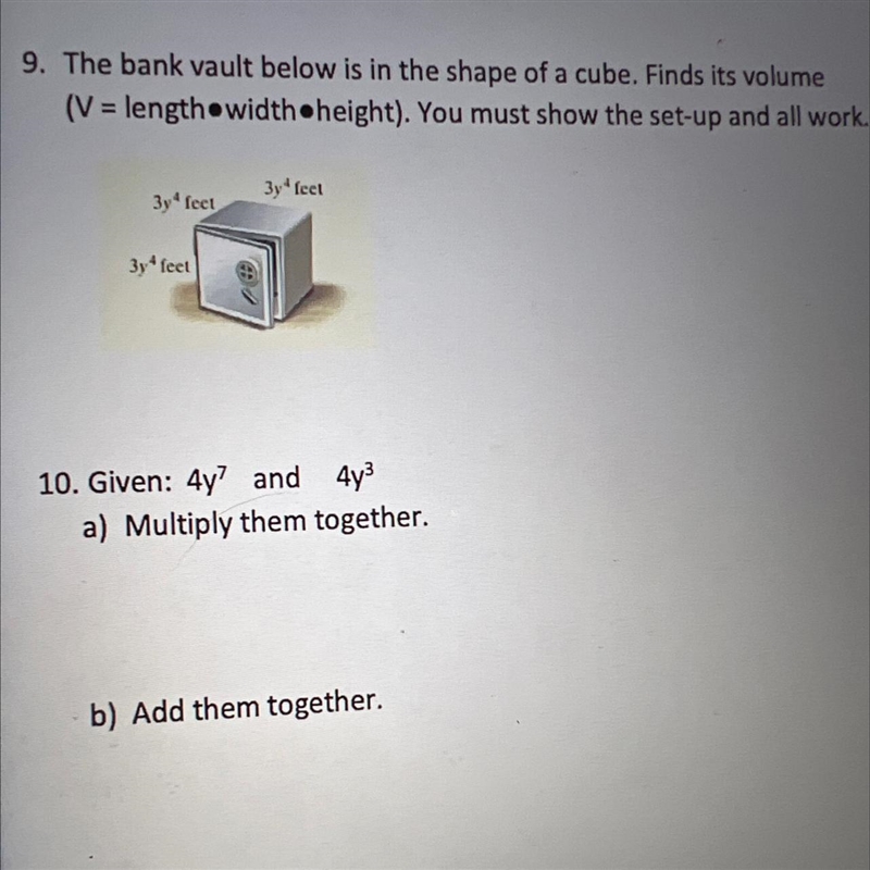 9. The bank vault below is in the shape of a cube. Finds its volume(V = length*width-example-1