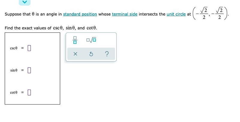 Finding trigonometric ratios from a point on the unit circle-example-1