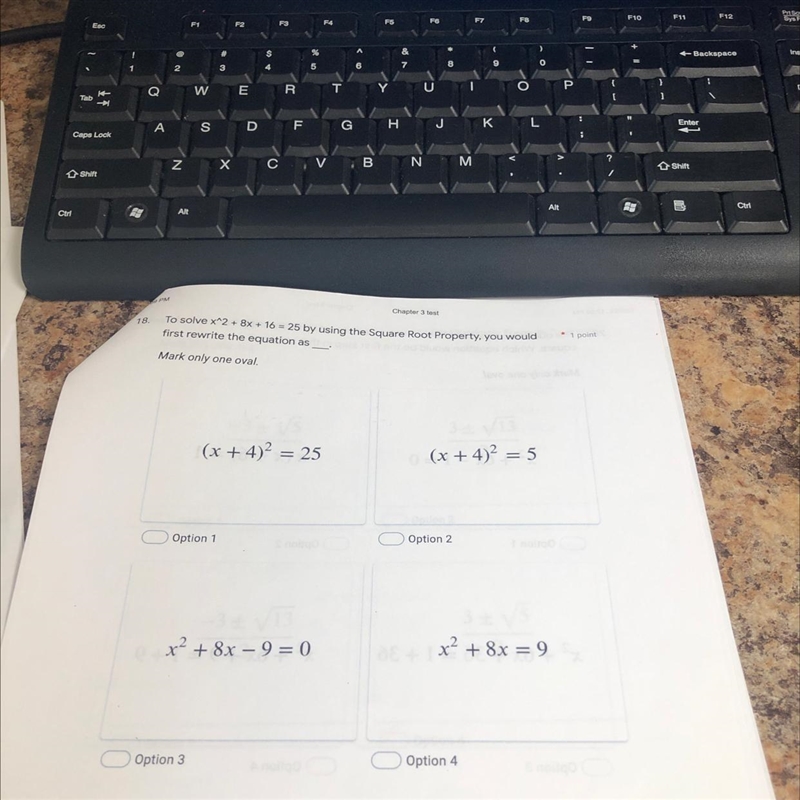 To solve x^2 + 8x + 16 = 25 by using the Square Root Property, you wouldfirst rewrite-example-1