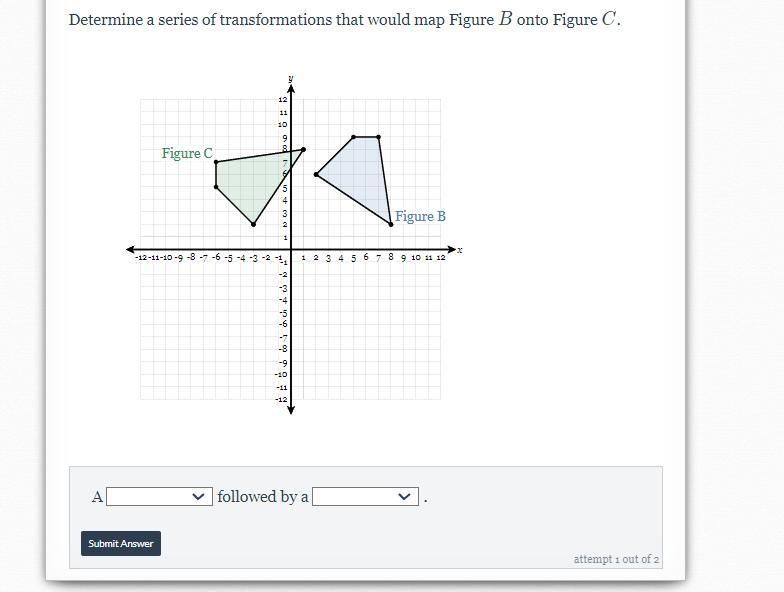 Determine a series of transformations that would map Figure B onto Figure C.-example-1