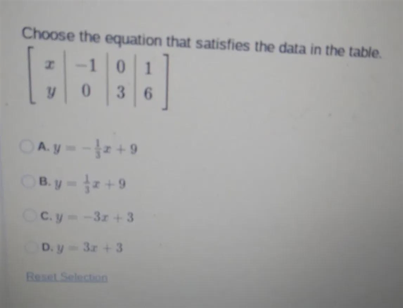 Choose the equation that satisfies the data in the table. in pic-example-1