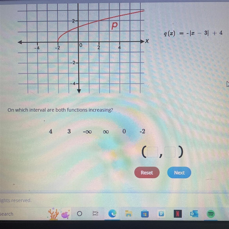 -4 -2 4 -2- 0 3 On which interval are both functions increasing? 2 -8 p 0 -X -2 g-example-1