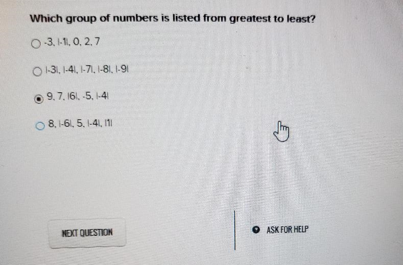 Which group of numbers is listed from greatest to less-example-1