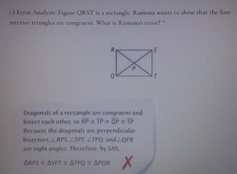 Error Analysis: Figure QRST is a rectangle. Ramona wants to show that the four interior-example-1