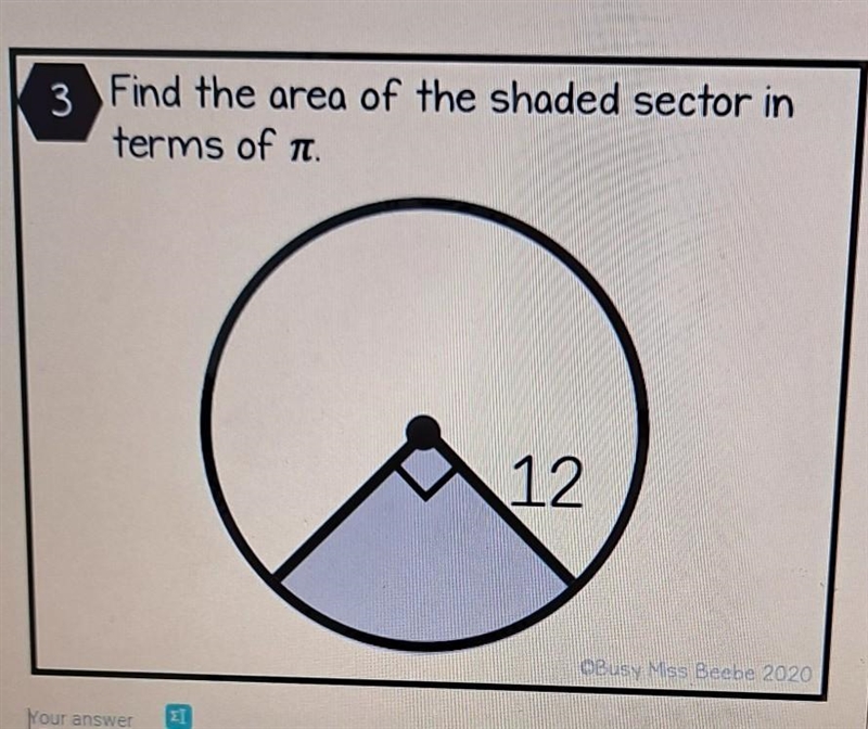 Find the area of the shaded sector in terms of Pi-example-1