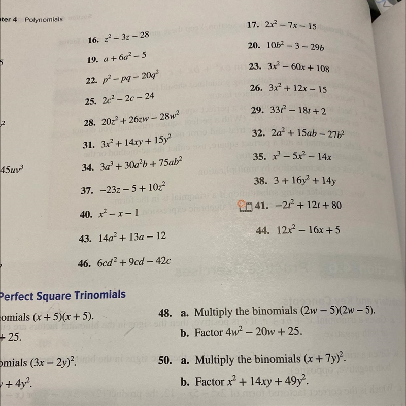 I need help with number 40. Using substitution to factor a polynomial-example-1