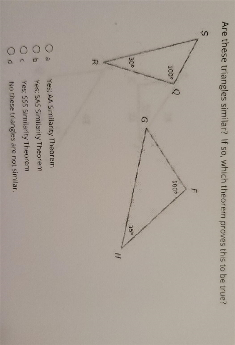 Please help figure out if these are similar angles, AA,SAS,SSS-example-1