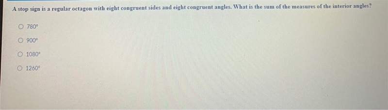 A stop sign is a regular octagon with eight congruent angles. What is the sum of the-example-1