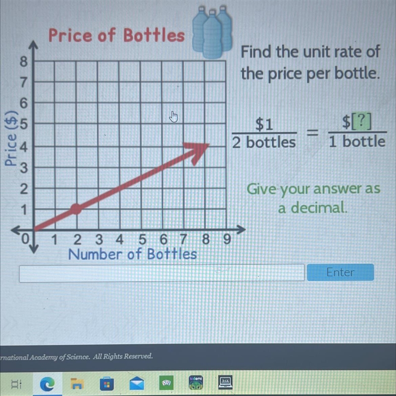 Price of Bottles8Find the unit rate ofthe price per bottle.76$12 bottles=Price ($)$[?]1 bottle-example-1