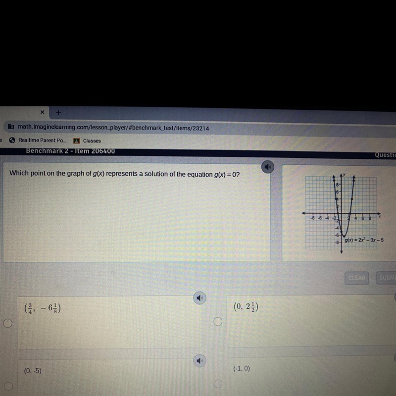 Which point on the graph of g(x) represents a solution of the equation g(x) = 0?-example-1