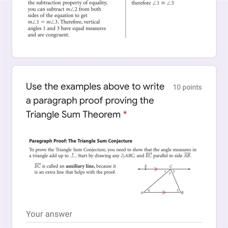 Use the examples above to write a paragraph proof proving the Triangle Sum Theorem-example-1