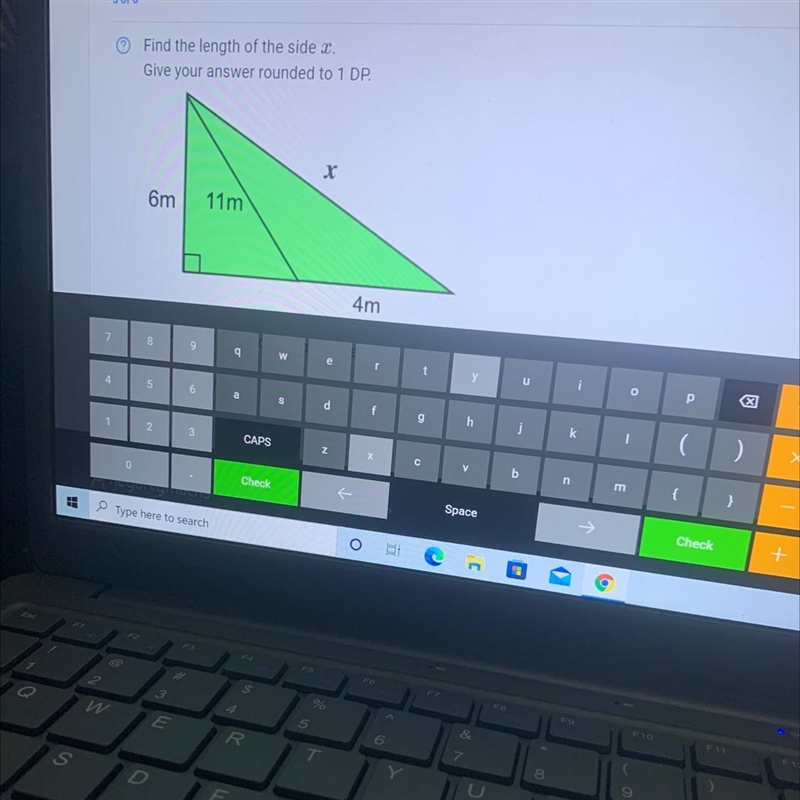 Find the length of the side x. Give your answer rounded to 1 DP. x 6m 11m 4m-example-1