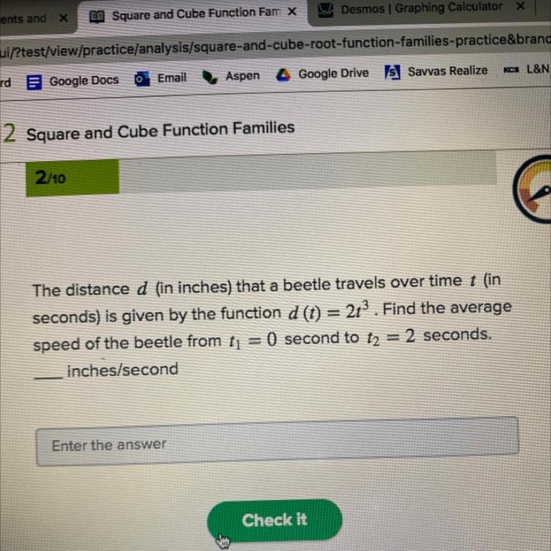 The distance d (in inches) that a beetle travels over time + (inseconds) is given-example-1