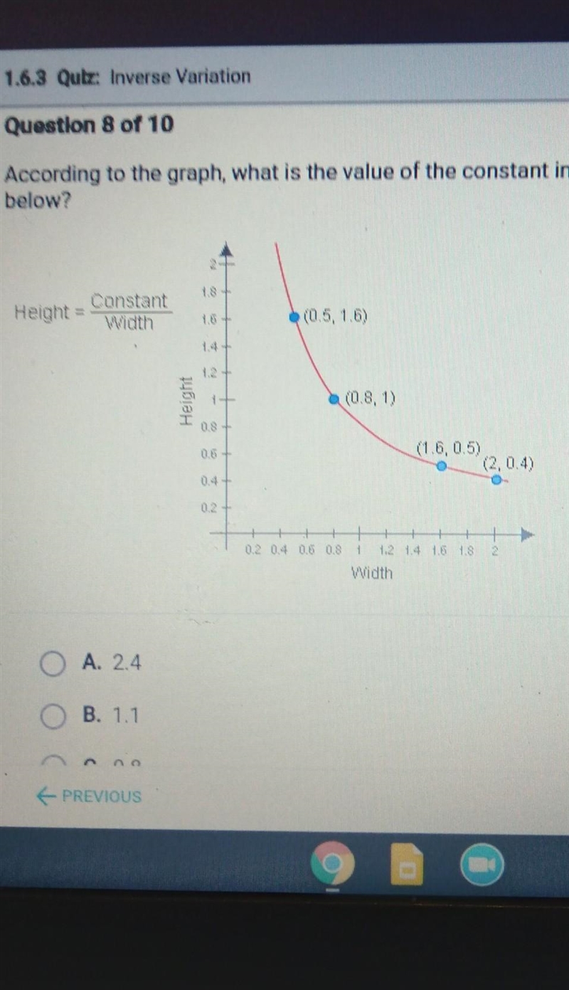 According to the graph, what is the value of the constant in the equation below? 2- 18+ Height-example-1