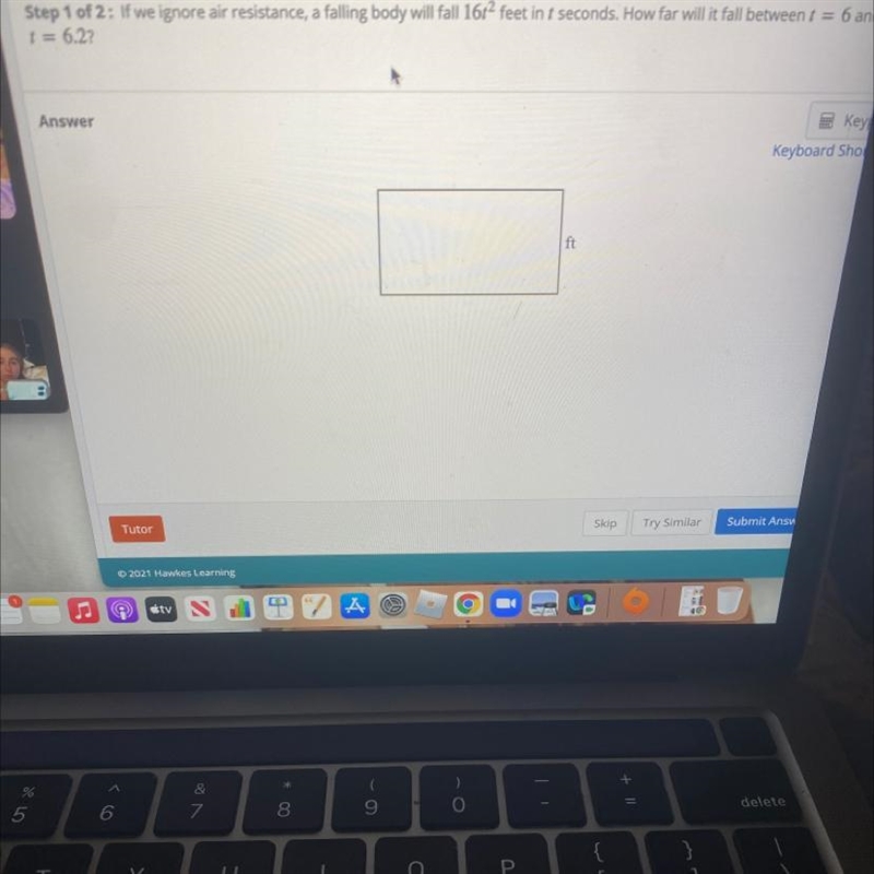 How far will the body fall at t=6 and t=6.2?-example-1