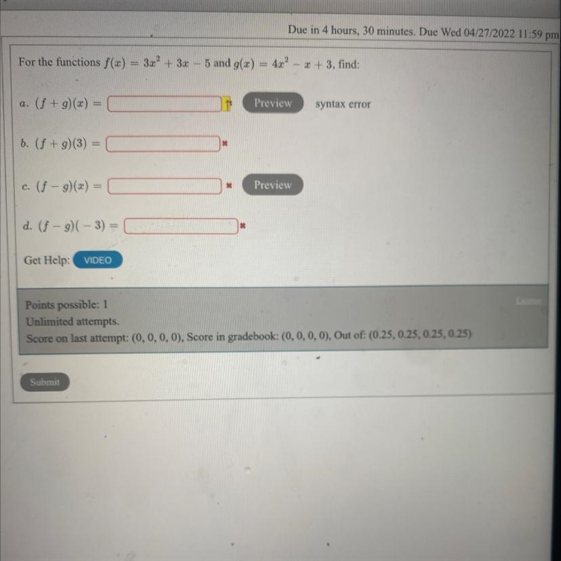 Due in 4 hours, 30 minutes. Due Wed 04/27/202For the functions f(x) =3x2 + 3.25 and-example-1