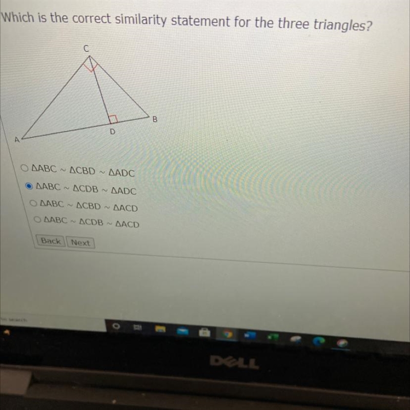 Which is the correct similarity statement for the three triangles?-example-1