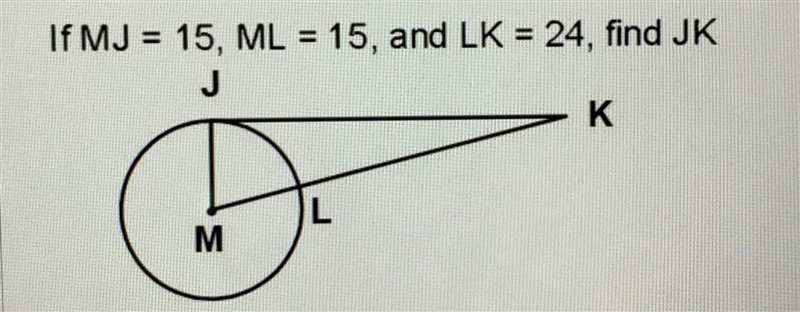 In the diagram below, JK is tangent to circle M. Answer the following.-example-1