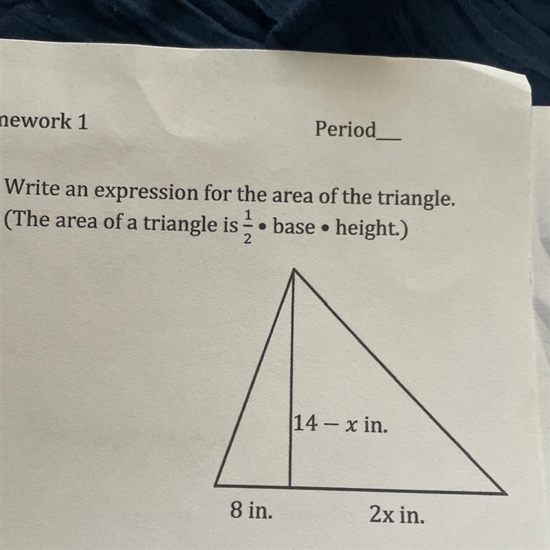 ￼ Write an expression for the area of the triangle.(￼￼￼ The area of a triangle is-example-1