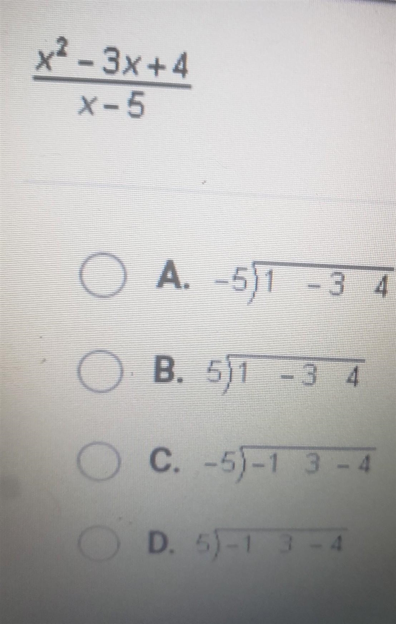 Which of the following represents the synthetic division form of the long division-example-1