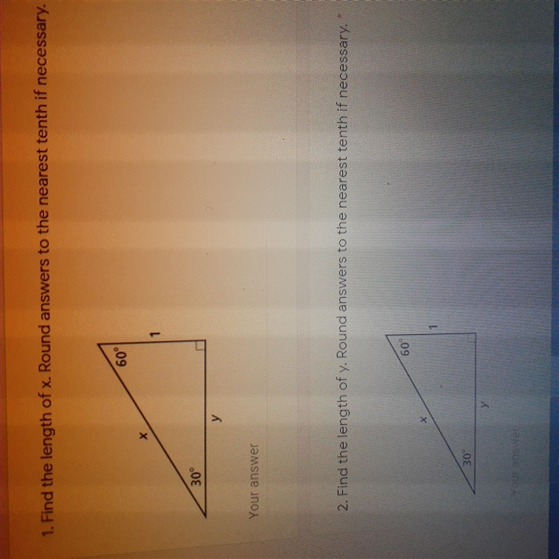 Find the length of x. Round answers to the nearest tenth if necessa 60° 30 у your-example-1