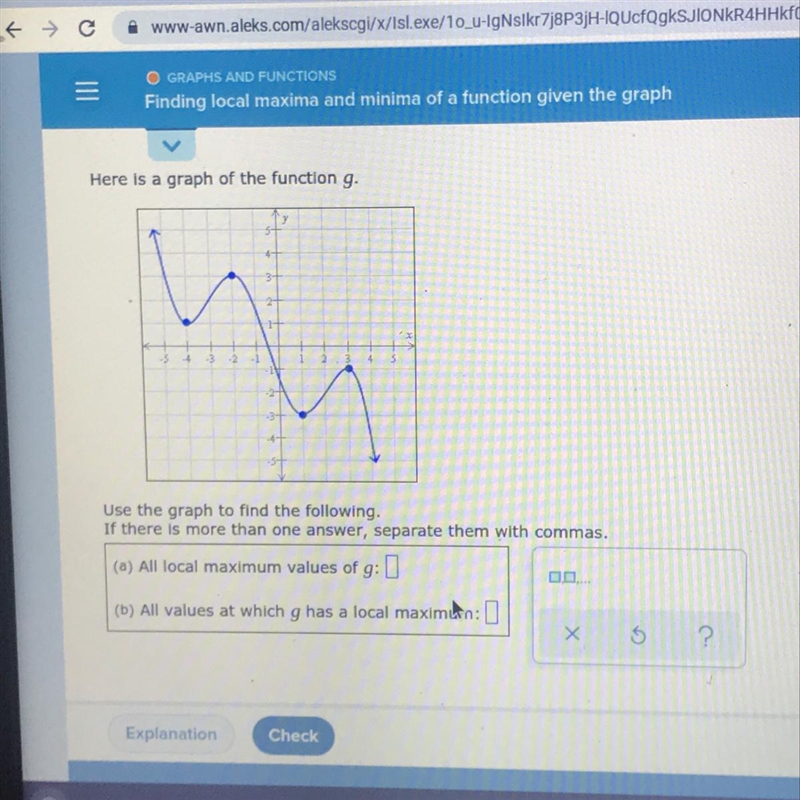 Here is a graph of the function g.4-3-2-1Use the graph to find the following.If there-example-1