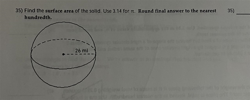 Find the surface area of the solid. Use 3.14 for T. Round final answer to the nearest-example-1