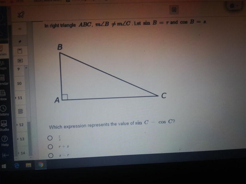 Which expression represents the value of sin C- cos C?-example-1