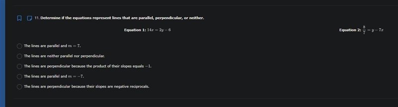 Determine if the equations represent lines that are parallel, perpendicular, or neither-example-1