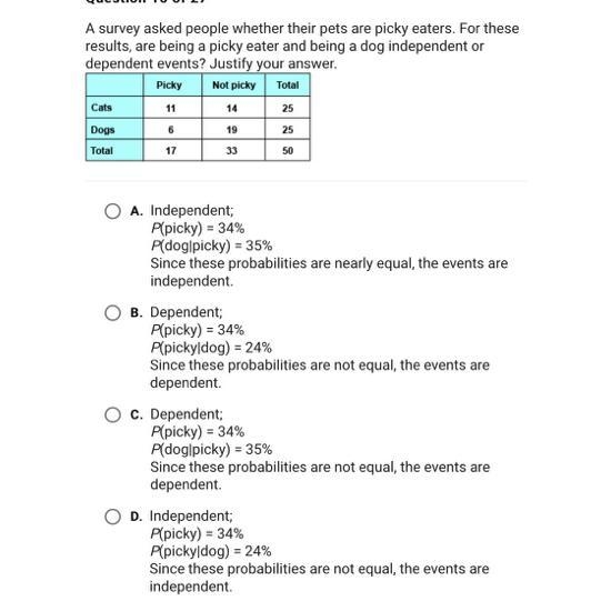 A survey asked people whether their pets are picky eaters. For theseresults, are being-example-1