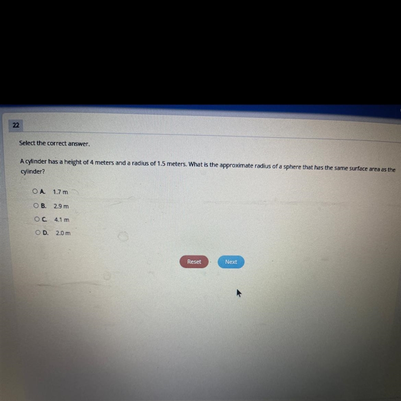 A cylinder has a height of 4 m and a radius of 1.5 m. What is the approximate radius-example-1