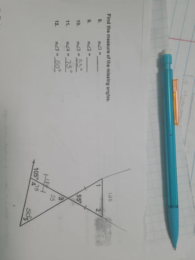 I need help finding the angle measurements of 1 and 2-example-1