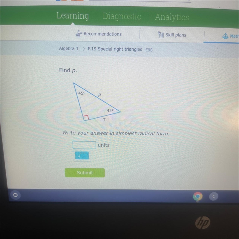 Find p write your answer in simplest radical form-example-1