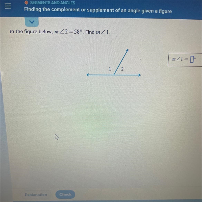 In the figure below, m2=58°. Find m/1. K J 2 ¹ = 0⁰ m41:-example-1