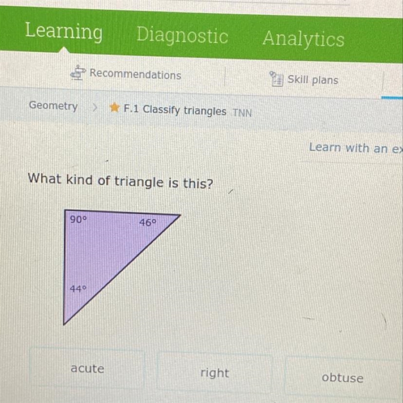 What kind of triangle is this? 900 460 440 acute right obtuse-example-1