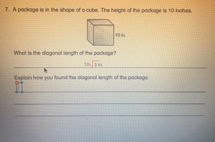 Explain how you found the diagonal length of the package.-example-1