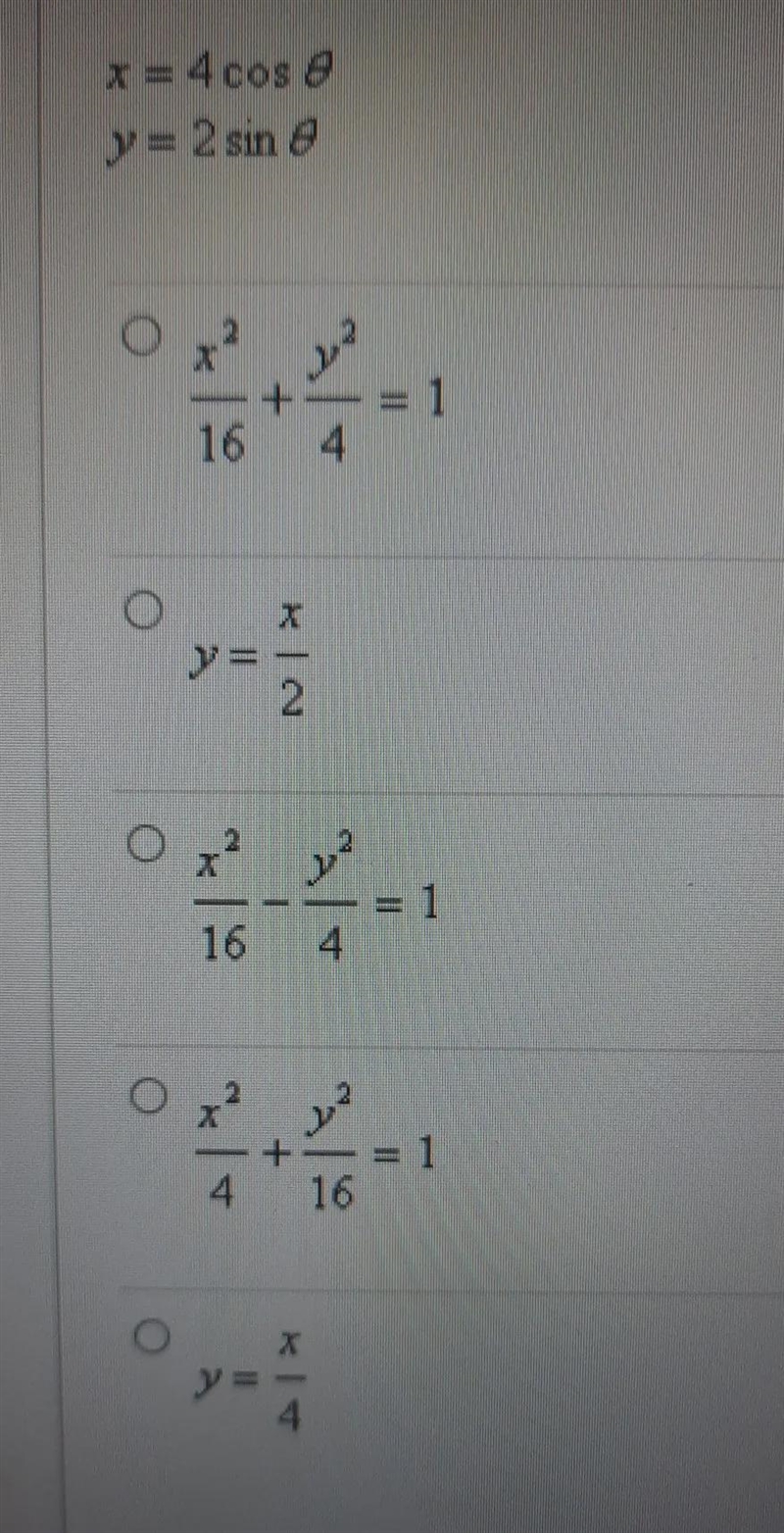 eliminate the parameter and write the corresponding rectangular equation whose graph-example-1