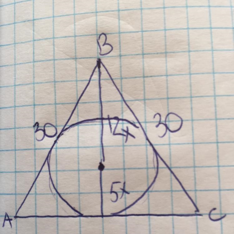 The center of the circle is drawn in an isosceles triangle with a height ratio of-example-1