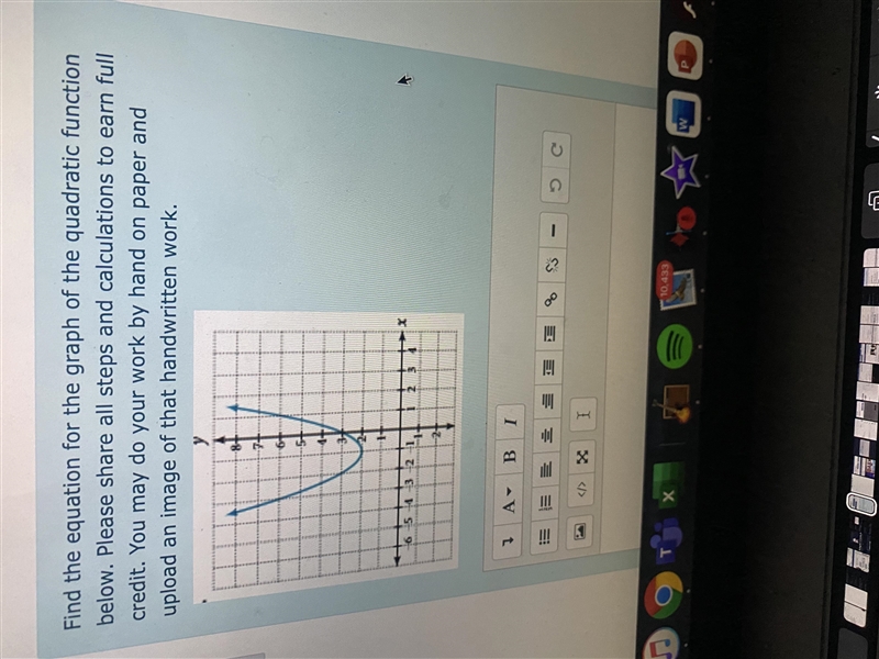 Find the equation for the graph of the quadratic function below. Please share all-example-1