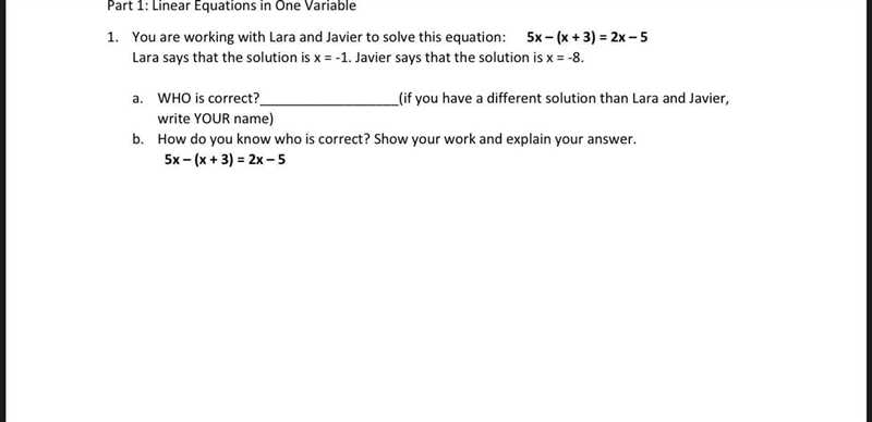 1.You are working with Lara and Javier to solve this equation:Lara says that the solution-example-1