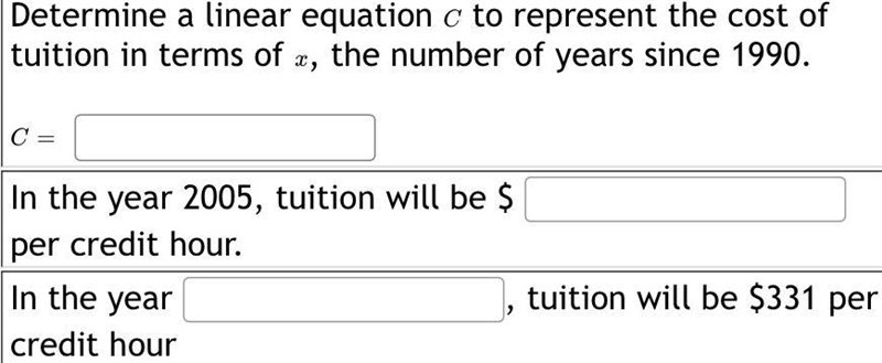 In 1990, the cost of tuition at a large Midwestern university was $97 per credit hour-example-1