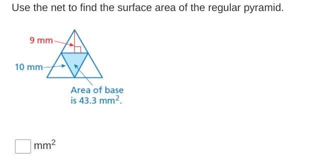 Use the net to find the surface area of the regular pyramid. A net includes four equilateral-example-1