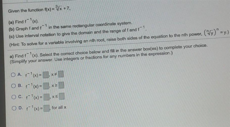 Find f^-1(x) select the correct choice and fill in answer box-example-1