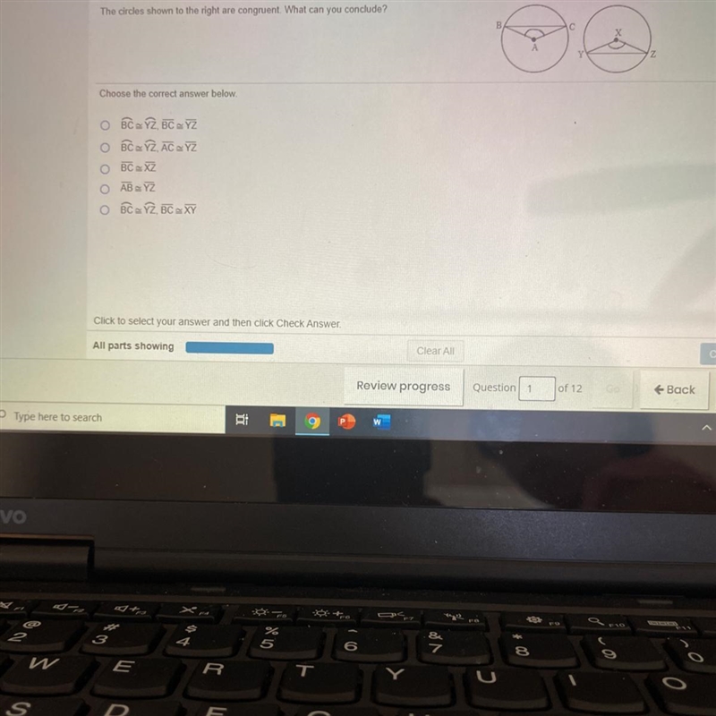 The circles shown to the right are congruent. What can you conclude?-example-1