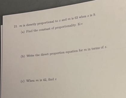 M is directly proportional to z and m is 63 when z is 9.-example-1