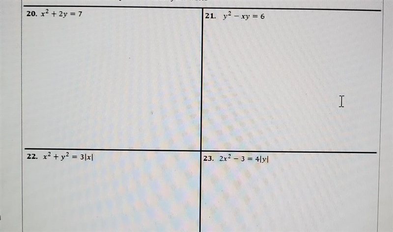 Problems 20 - 23. Analytically determine what type(s) of symmetry, if any, the graph-example-1